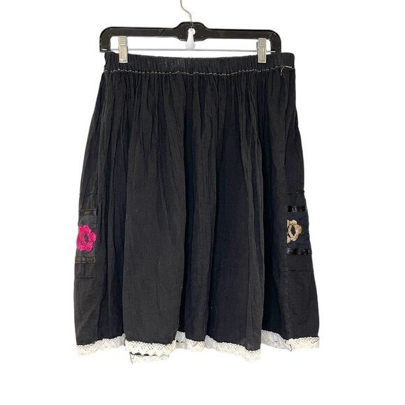 Handmade VTG Black Mexican Circle Skirt Ribbons Folkloric Jalisco Skirt Floral - Picture 4 of 4